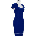 Grace Karin Ladies Stock Blue Color Cap Sleeve Retro Vintage Hips Wrapped Bodycon Short Pencil Dress CL008947-3